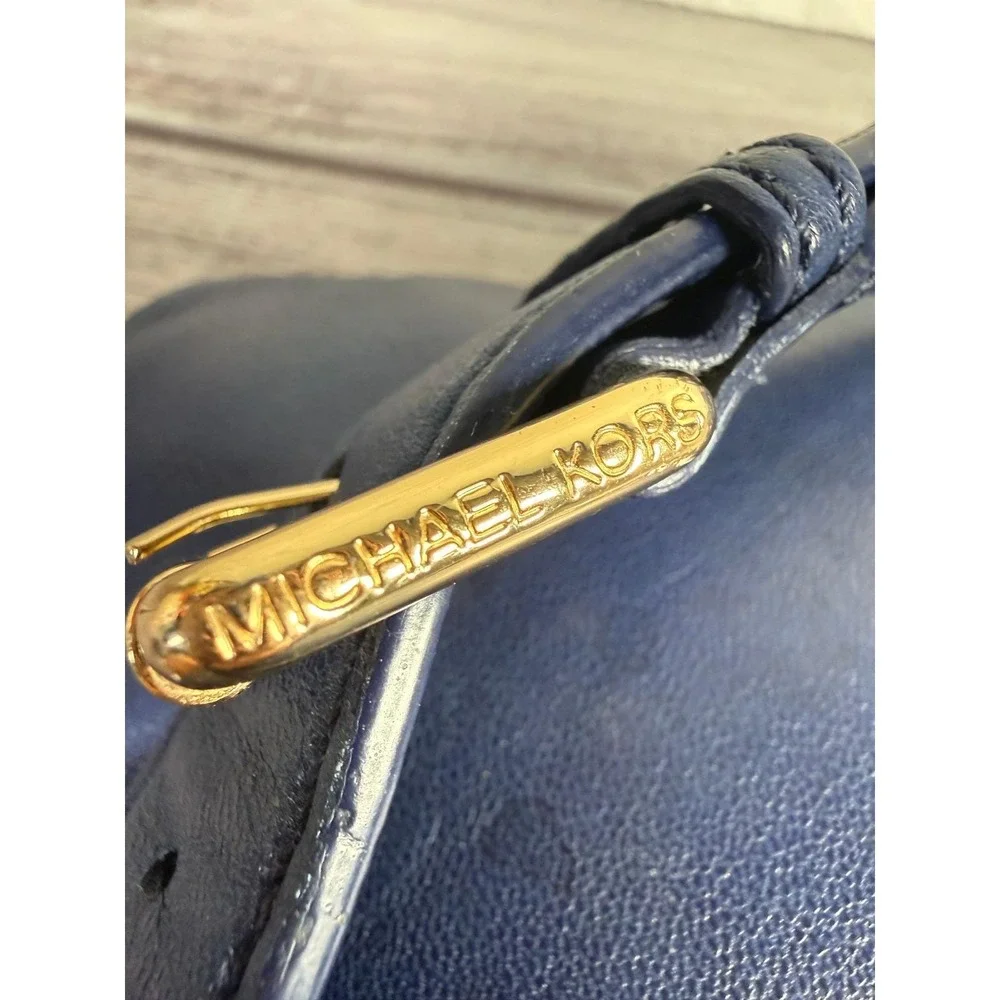 Michael‎ Kors Navy Blue Studded Crossbody Bag Gold Hardware